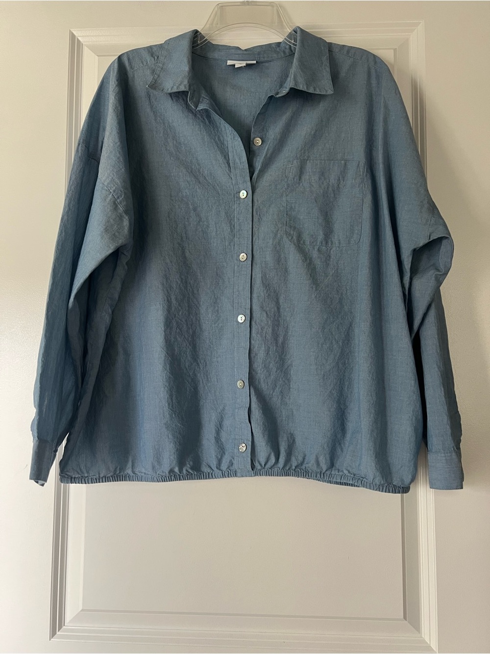 J. Jill Cotton Chambray Button-Up Blouse with Eladtic Hem